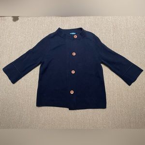 J. McLaughlin medium cardigan sweater with wood buttons, red details